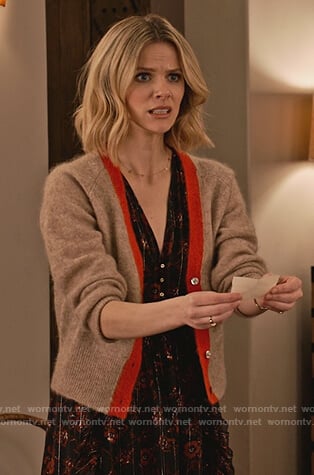 Mallory's beige cardigan on Grace and Frankie