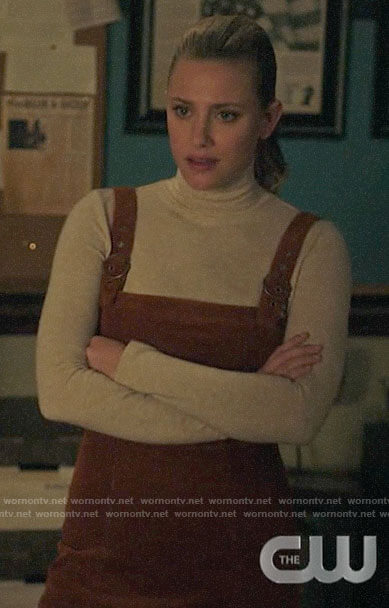 Betty's corduroy overall dress and mock neck top on Riverdale