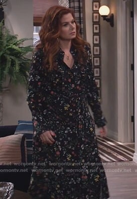 Grace's black floral tie dress on Will and Grace