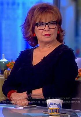 Joy's navy dot fringe sweater on The View
