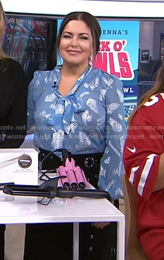 Bobbie Thomas's metallic leaf print blouse and belted skirt on Today