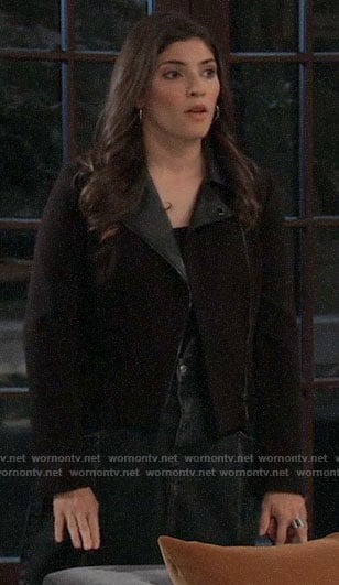 Brook Lynn's black moto jacket with leather collar on General Hospital