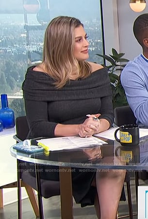 Carissa's black off-shoulder knit dress on E! News Pop