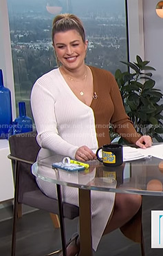 Carissa's brown and white two-tone knit dress on E! News Daily Pop