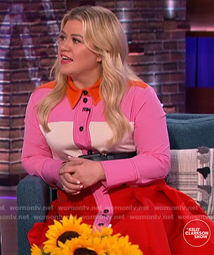 Kelly's pink colorblock shirtdress on The Kelly Clarkson Show