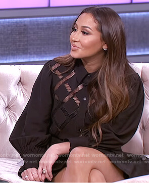 Adrienne's black lace inset blouse and skirt on The Real