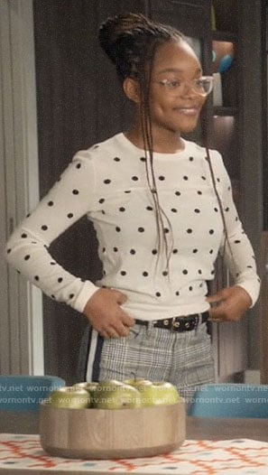 Diane's white polka dot sweater and plaid pants on Black-ish