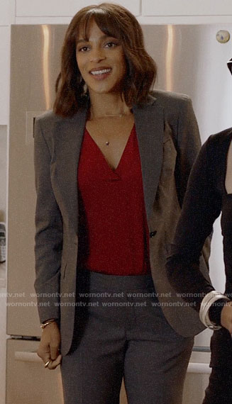 Edie's grey suit on Almost Family