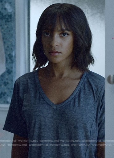 Edie's grey v-neck tee on Almost Family