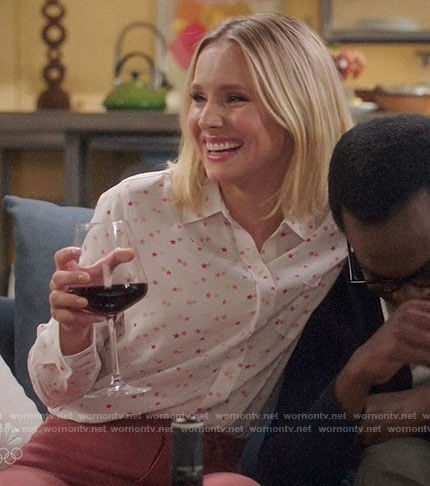 Eleanor's star print button down shirt on The Good Place