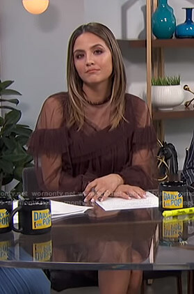 Erin's brown ruffled sheer dress on E! News Daily Pop