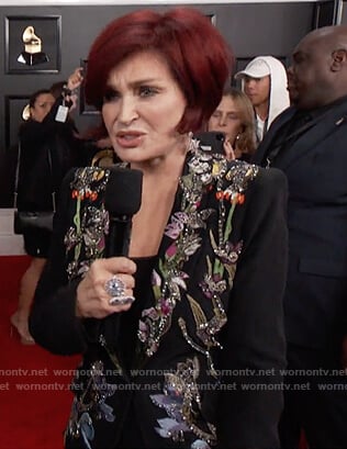 Sharon's black floral crystal embellished blazer on The Talk