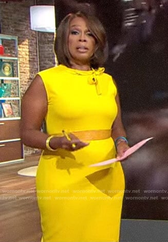 Gayle's yellow tie neck dress on CBS This Morning