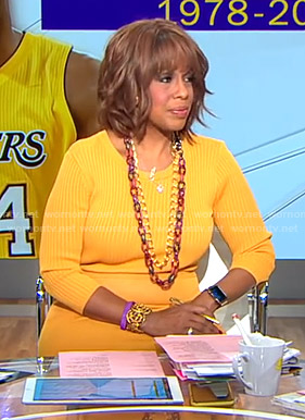 Gayle's yellow ribbed knit dress on CBS This Morning