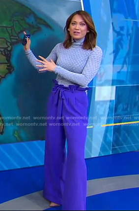 Ginger's pointelle sweater and purple wide-leg pants on Good Morning America