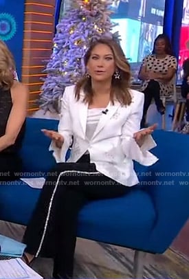 Ginger's white embellished blazer and rhinestone accent pants on Good Morning America