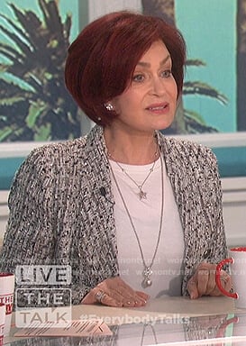 Sharon's gray tweed double breasted blazer on The Talk
