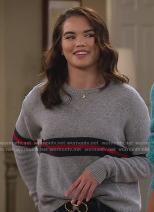 Alexa's gray stripe sweater on Alexa & Katie