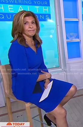Hoda's blue contrast bell sleeve dress on Today