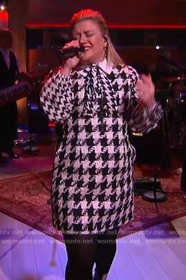 Kelly's houndstooth dress and blouse on The Kelly Clarkson Show