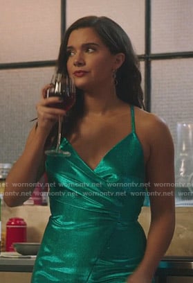 Jane's green wrap mini dress on The Bold Type
