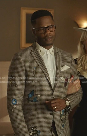 Jeff's check blazer with embroidery on Dynasty