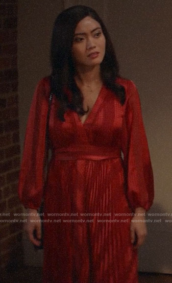 Joy's red striped maxi dress on God Friended Me