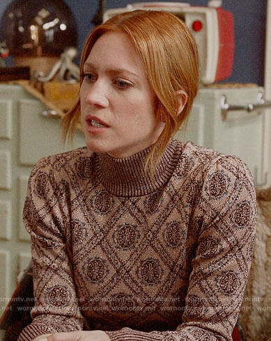 Julia's metallic printed sweater on Almost Family