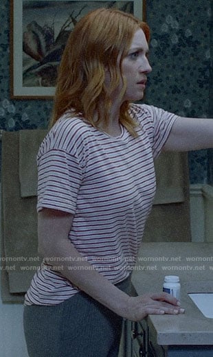 Julia's red striped tee on Almost Family