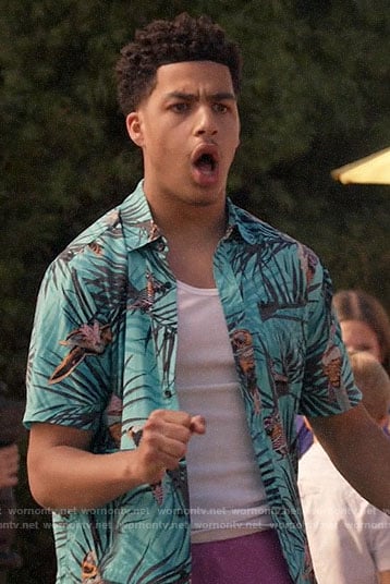 Junior's turquoise blue bird print shirt on Black-ish