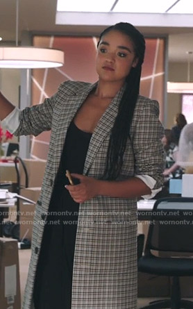 Kat's plaid coat on The Bold Type