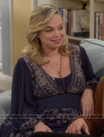 Kristin's blue floral panel v-neck dress on Last Man Standing