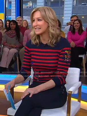 Lara's red and blue striped sweater on Good Morning America