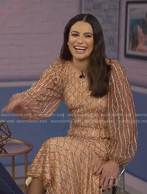 Lea Michele's orange bead-embellished sheer dress on Today