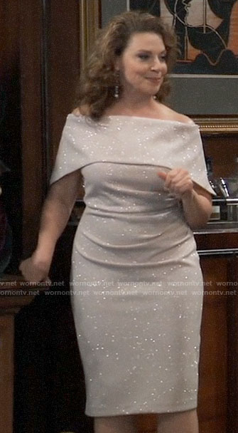 Liesl's metallic off-shoulder dress on General Hospital