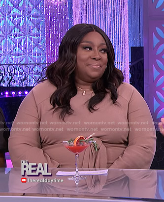 Loni's beige tie waist dress on The Real