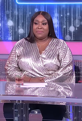 Loni's metallic pleated wrap top on The Real