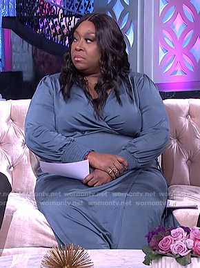 Loni's teal smocked cuff wrap dress on The Real