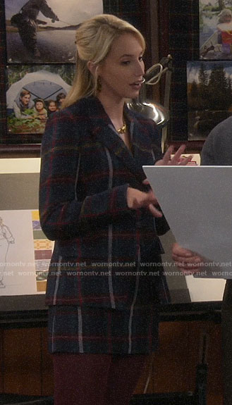 Mandy's plaid blazer and skirt set on Last Man Standing