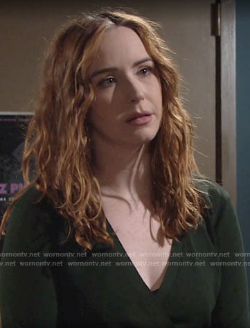 Mariah's green wrap sweater on The Young and the Restless