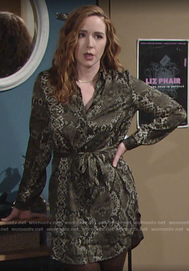Mariah's snake print shirtdress on The Young and the Restless