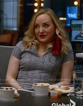 Marissa's grey checked v-neck dress on Bull