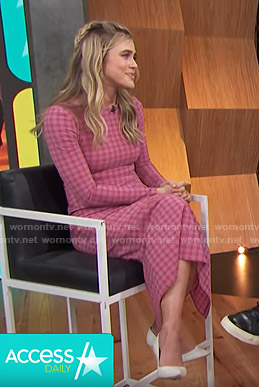 Melissa Roxburgh's pink checked dress on Access Hollywood