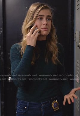 Michaela's green pointelle sweater on Manifest