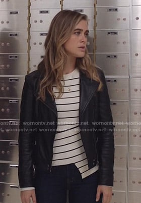 Michaela's white striped asymmetric sweater on Manifest