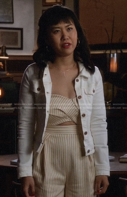Mona's striped cutout jumpsuit on Legends of Tomorrow