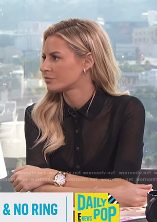 Morgan's black button down knit top on E! News Daily Pop