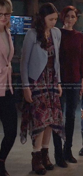 Nia's scarf print dress on Supergirl