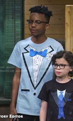 Noah's blue tuxedo print tee on Bunkd