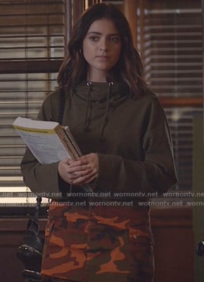 Olive's orange camo print mini skirt on Manifest